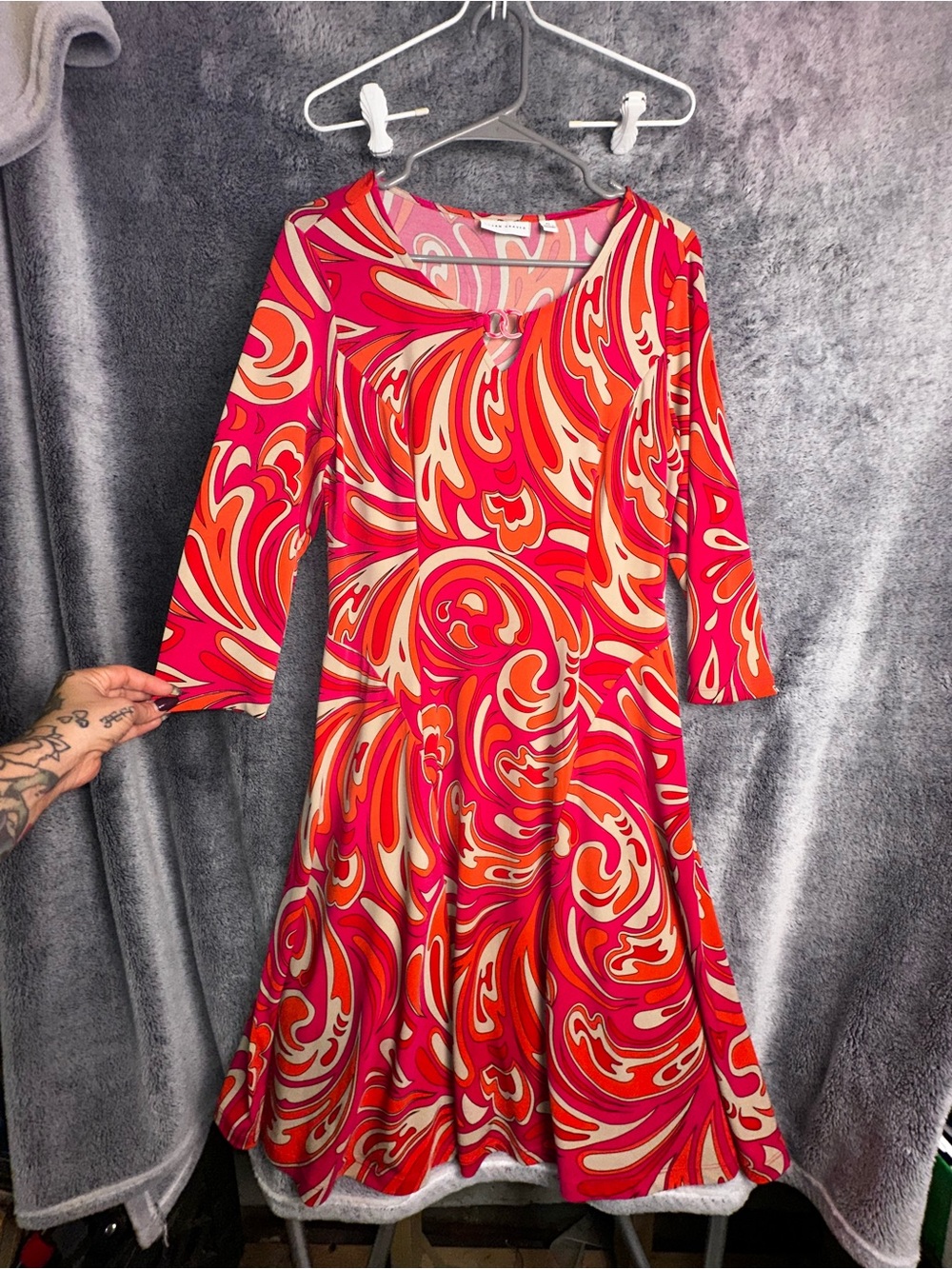 Susan Graver Pink and Cream Swirl A-Line Dress
